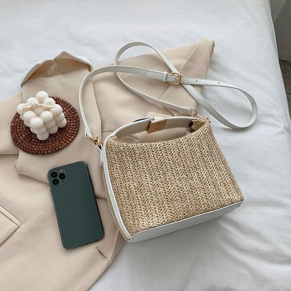 

waist bags swdf solid color straw bag for women fashion single-strap chain shoulder crossbody lady simple woven portable messenger