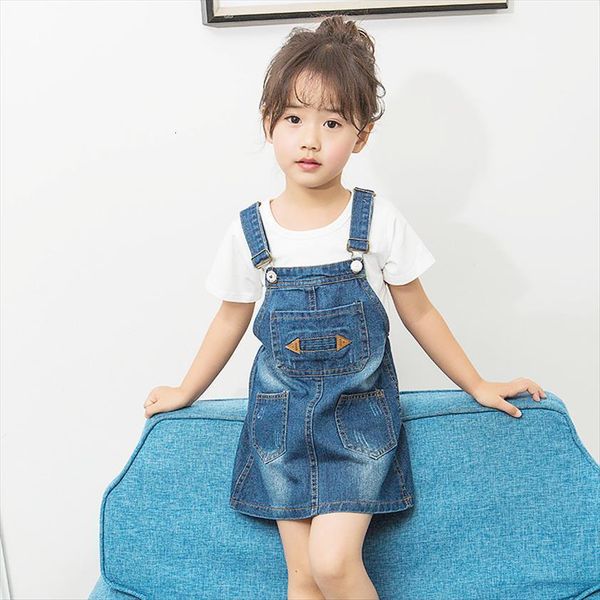 

2 3 4 6 8 years kids denim jumpsuit fashion children overalls jeans pants dress girls trousers, Blue