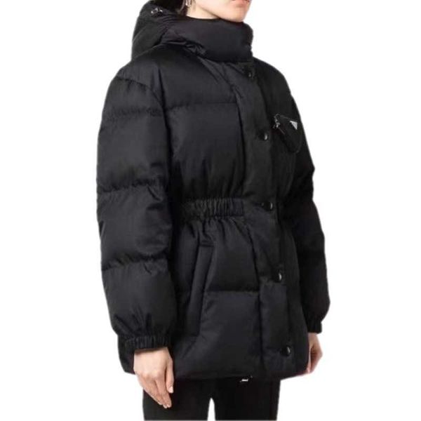 

womens ets winter outwear down coats outdoor fashion hooded belt zipper dign warm et lady coat, Black