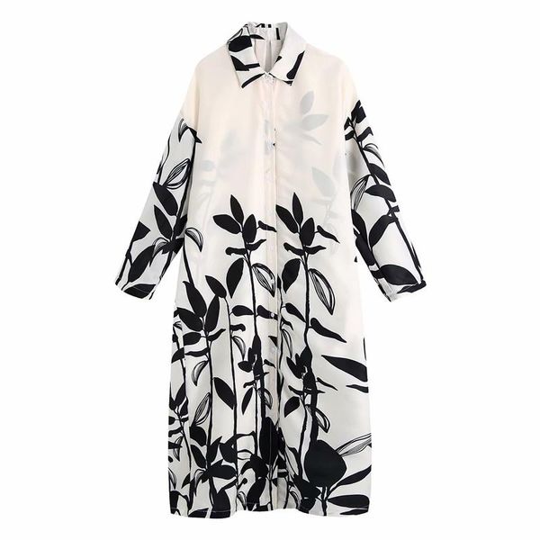 

casual dresses puwd oversize women turn-down collar dress 2021 spring-autumn fashion ladies chinese style loose printed, Black;gray