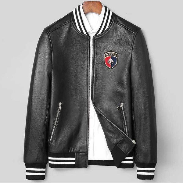 

men's coats haining leather jaet short baseball collar suede slim autumn winter thin fashion, Black