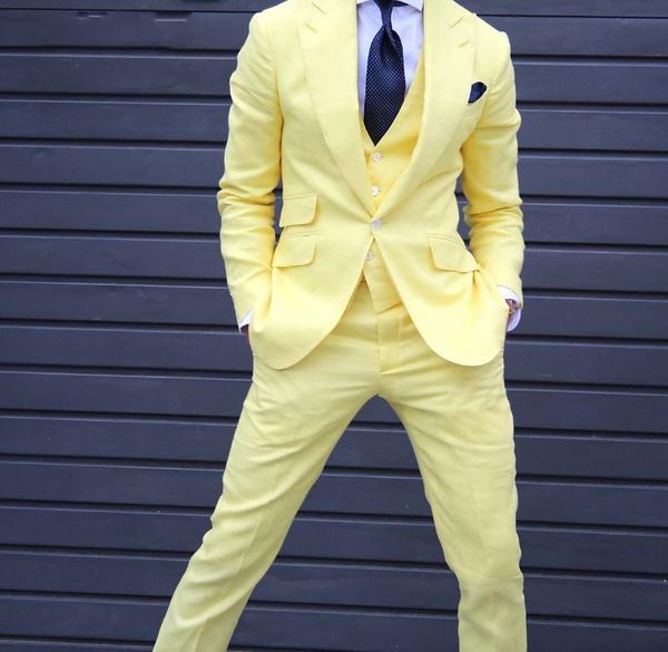 

men's suits & blazers (jacket+pants+vest) latest fashion yellow groomsmen suit groom tuxedos mens prom beach wedding man causual blazer, White;black