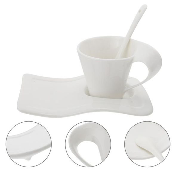 

mugs 70ml modern ceramic coffee latte tea cup mug with wave shaped saucer and spoon