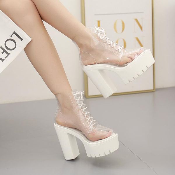 

sandals bar dj nightclub ds stage gogo performance women's transparent high heels 15cm thick heel crystal sexy, Black