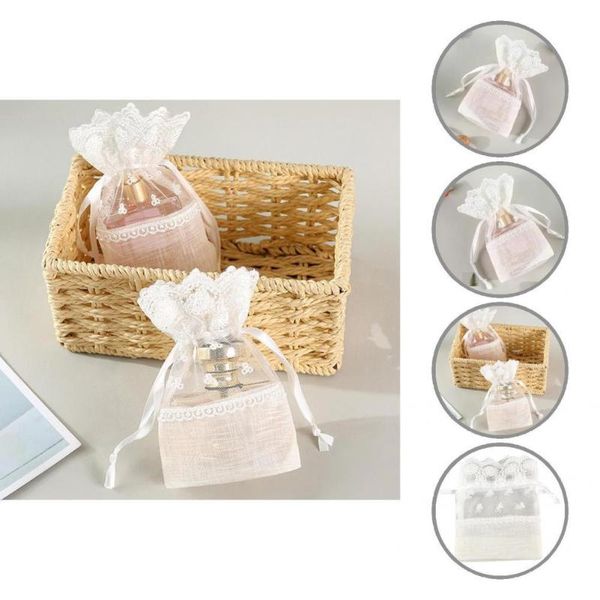 

gift wrap 5pcs/set practical tiny rose burlap white storage candy bag portable goodies lace embroidered for dessert wrapping