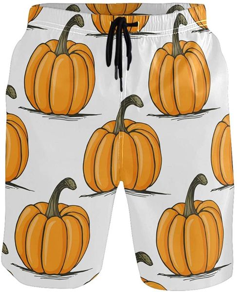 

thanksgiving autumn pukmpkin men's swim trunks quick dry shorts with pockets, White;black