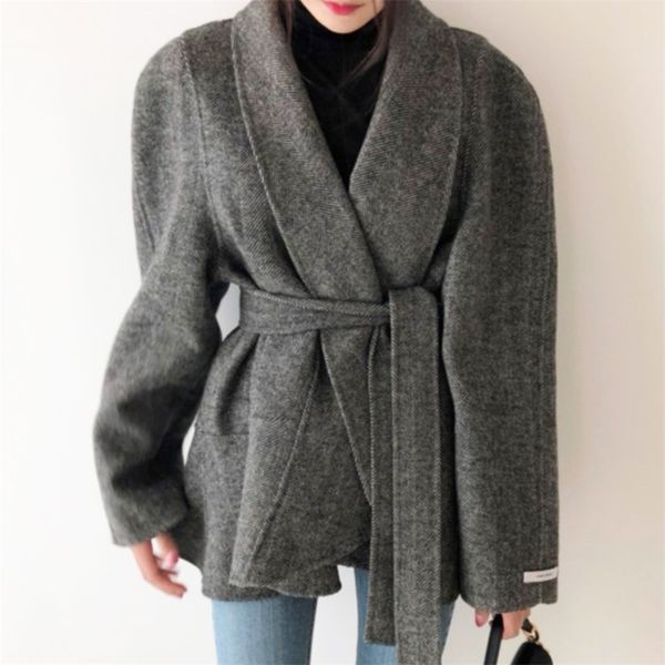 

autumn korean chic elegant light mature wind woolen coat is thinner with ruffled lace women gx1251 210507, Black;brown