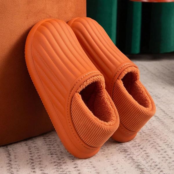 

slippers winter warm plush cotton women non slip waterproof home slides woman thick sole soft indoor couples shoes drop ship, Black