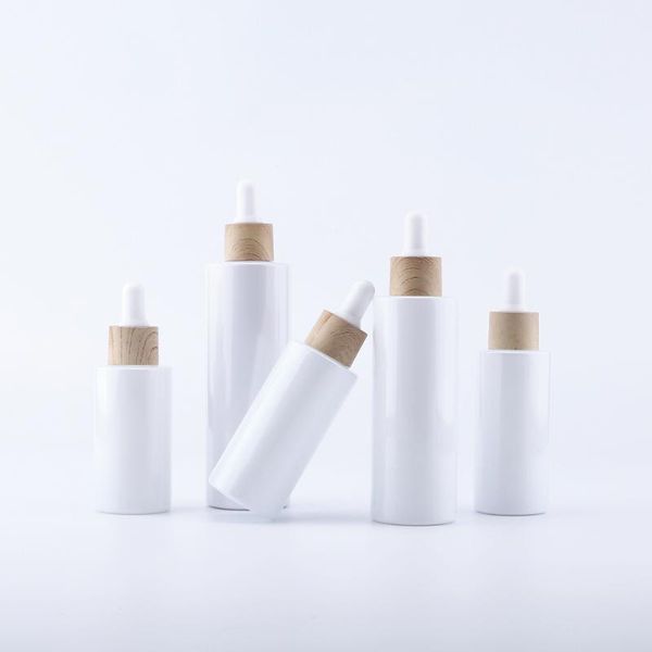 

storage bottles & jars 100pcs 20-100ml white glass dropper bottle with wood grain cover empty cosmetic packaging container vials essential o
