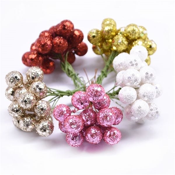 Mini flor fruta artificial stamens cereja Natal espuma glitter baga para casamento diy flor presente caixa decoração grinalda y0630