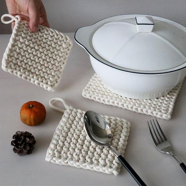 

mats & pads 1pcs japanese style creative woven cotton thickened square heat insulation pot mat home deskdecoration accessories