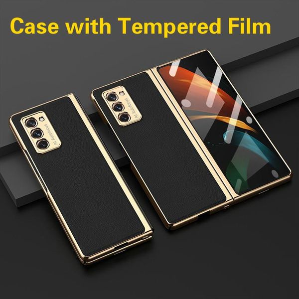 

luxury case for galaxyz fold2 5g all-inclusive metal edging tempered glass retro leather cover galaxy z fold 2 cell phone cases