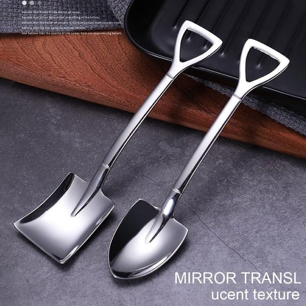 

dinnerware sets smooth stainless steel spoon hanging hole restaurant tableware cutlery kitchen tool spade shape home fruit dessert