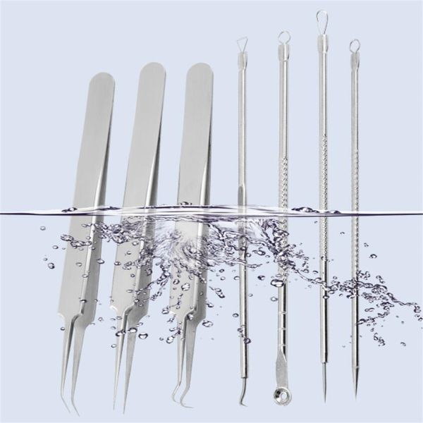 Toptan Paslanmaz Gümüş Siyah Kafa Çıkartma Sivil Popper Alet Kiti 7pcs Comedone Extractor Blemish Whitehead Extraction Popping KD1