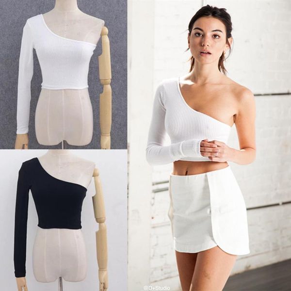 

women's tanks & camis one shoulder camisole white tank female knitted crop slim short shirt for women clothing skew collar casual