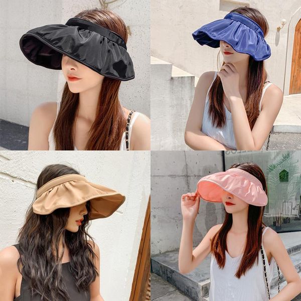 

wide brim hats 2021 colorful simple foldable lithe girls hat sun beach women summer uv protect travel cap lady female, Blue;gray
