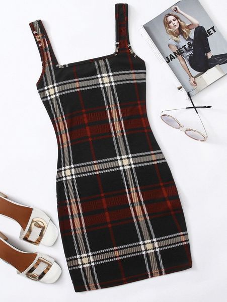 

plaid bodycon dress x1v5#, Black;gray