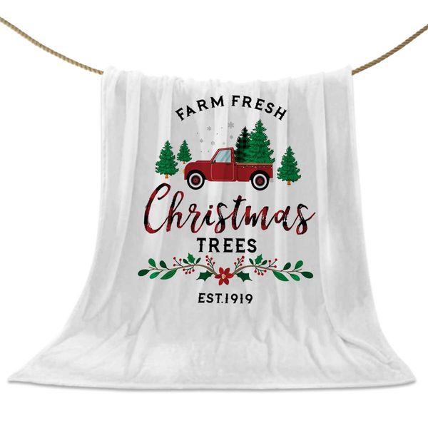 

retro truck carrying xmas tree flannel throw blanket super fuzzy soft blankets for couch home bedroom living room microfiber
