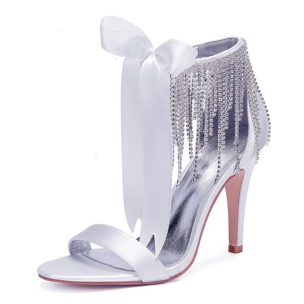 

sandals high heels crystals tassel wedding bridal shoes women open toe ankle strap formal party ladies summer sa neul, Black