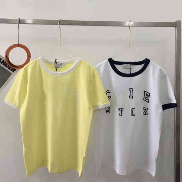 

2022 factory wholesale new 21 spring and summer fashion saijia flocking stereo letters show white neckline cuffs contrast youth short sleeve