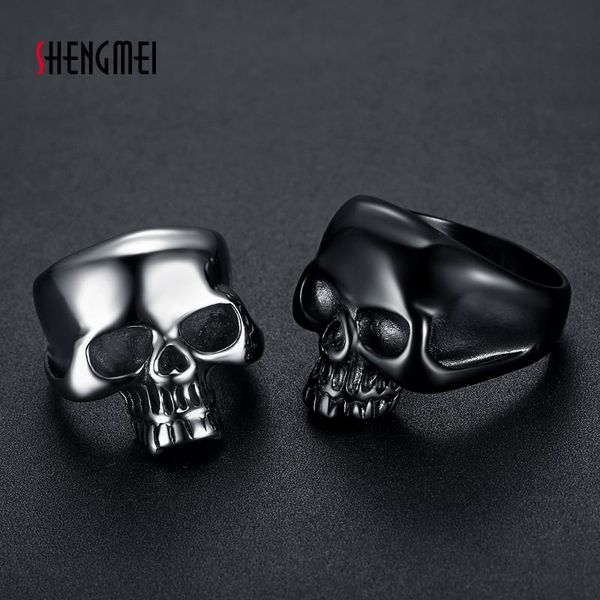 

cluster rings gothic men's stainless steel skull ring for motorcycle biker halloween jewelry black color / silver, Golden;silver