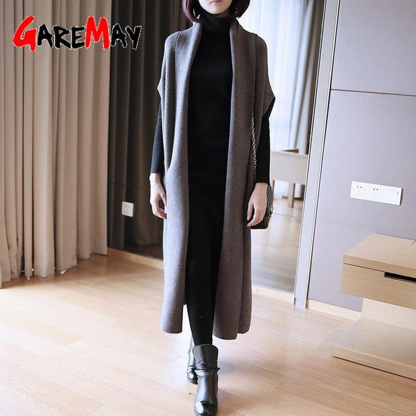 

women's knits & tees garemay2021 autumn sweater long cardigan women vest sleeve knitted korean fashion clothing sweaters ladies, White
