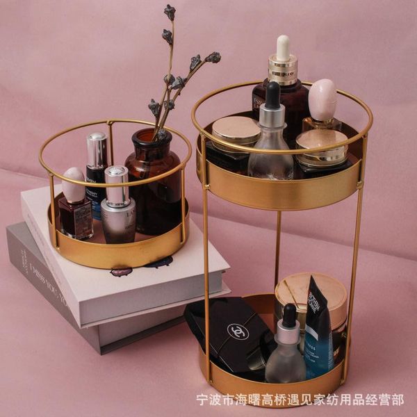 

bathroom storage & organization leather iron art makeup organizer cylinder cosmetic double-layer nail polish lipstick holder desktop