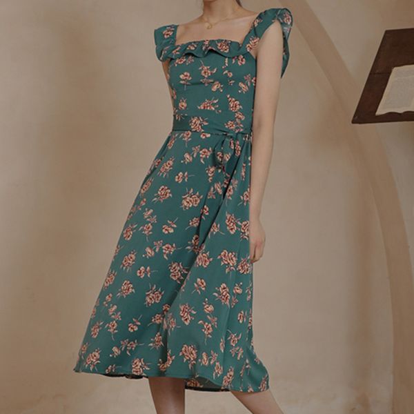 

fancy french printed over vintage chic sling sweet girly dress shoulder dressed in elegant summer party robe, Black;gray