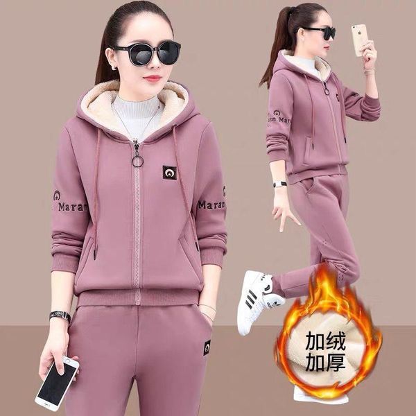 

women's two piece pants large korean version of the fashion thick cashmere hooded loose sweater 2021 autumn and winter leisure sports s, White