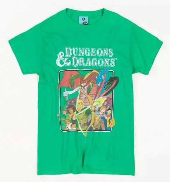 

dungeons and dragons cartoon green t-shirt, White;black