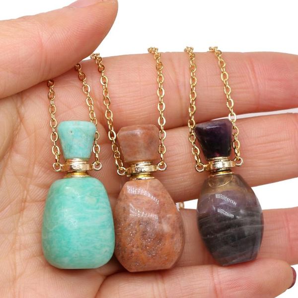 

chains natural stone perfume bottle necklace amazonite/pink aventurine pendant for elegant women love romantic gift chain 60 cm, Silver