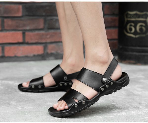 

large size 38-52 men sandals fashion black genuine leather men shoes mens leather sandals beach slippers