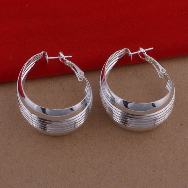 

women's big ear ring 3.8cm charm ear hoop & huggie jewelry gift 925 silver plating circle long stripe earrings, Golden;silver