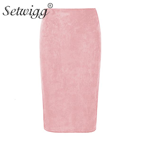 

Skirts skirts Winter Suede Midi Pencil High Waist Zipper Back Split Stretch Sheath Veet Knee Length OL 10 JDLA, Black