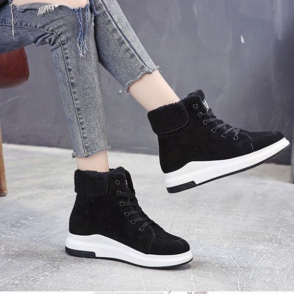 

boots high-cotton women plus velvet sneakers autumn and winter 2021 thick warm korean student casual shoes all-match, Black