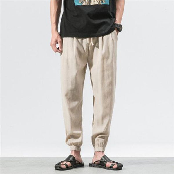

summer men pants solid color pocket lace up breathable autumn male drawstring harem loose simple trousers men's, Black