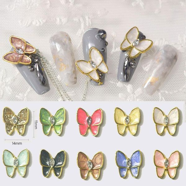 

20pcs/pack alloy butterfly nail decorations gems cloisonne effect 3d crystal strass nails art jewelry accessoires tools1, Silver;gold