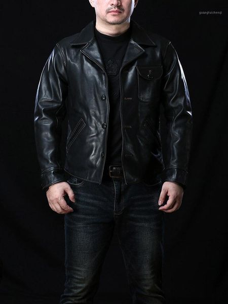 

men's leather & faux yr.black oil wax horsehide jacket,mens classic safari style coat.quality vintage clothing.