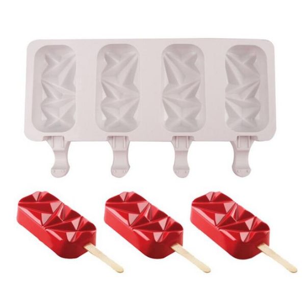 Stampi per gelato in silicone Vassoio per cubetti a 4 celle Stampo per cakesicle Stampo per ghiaccioli Stampo per lecca lecca per congelatore fatto in casa fai-da-te Strumenti per pop cake