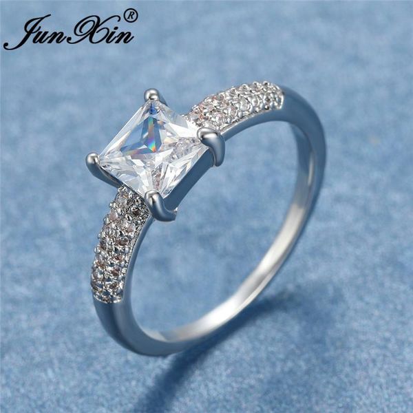 

wedding rings trendy princess square crystal for women silver color white zircon promise engagement ring thin band jewelry gifts, Slivery;golden