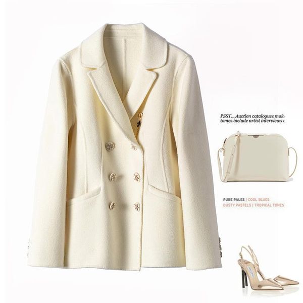 

women's wool & blends high j texture k goods white double-sided cashmere coat small suit 98% short, Black