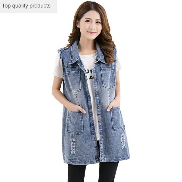 

women's vests plus size s-5xl 2021 spring autumn star fashion women vintage hole denim vest female jeans jacket long outer yr039, Black;white