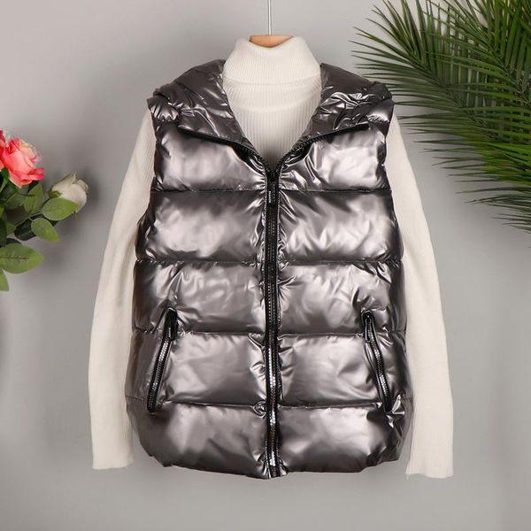 

women's vests sleeveless down jacket women vest winter warm crop hooded female padded lightweight parent-child black waistcoat, Black;white