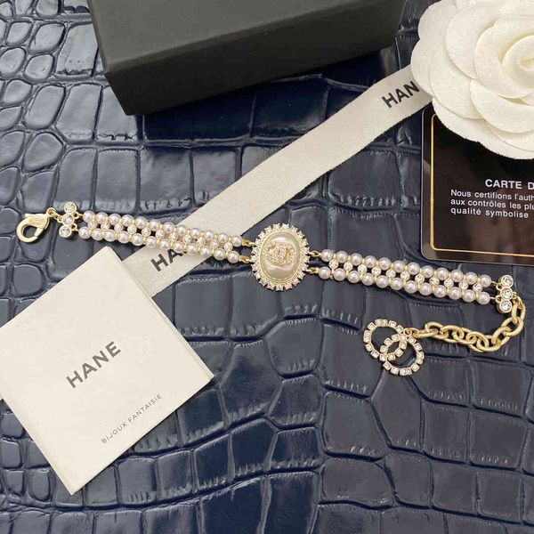 

glass pearl double row zircon chain oval c hand decoration fashion women's hollow brass bracelet, Golden;silver