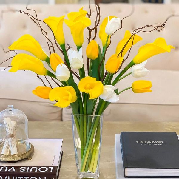 

decorative flowers & wreaths 1pc yellow calla lily artificial flower bouquet home decoration accessories fake diy handmade crafts wedding