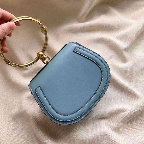 

genuine leather summer handbag bag metal ring package saddle nile handle bracelet purse female shoulder messenger crossbody bags