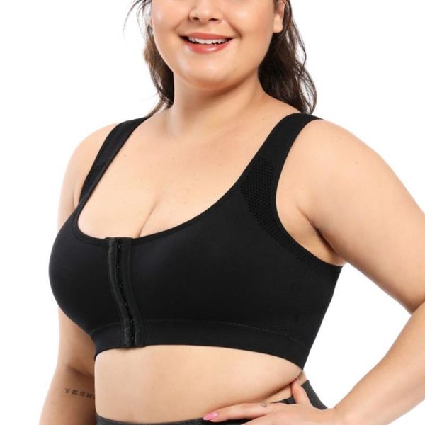 

bras plus size sports bra running fitness solid color wire front opening buckle breathable seamless, Red;black