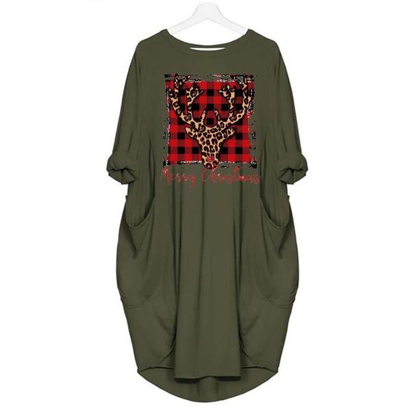 

casual dresses women christmas dress autumn/winter long skirt loose pocket sleeve cute printed, Black;gray