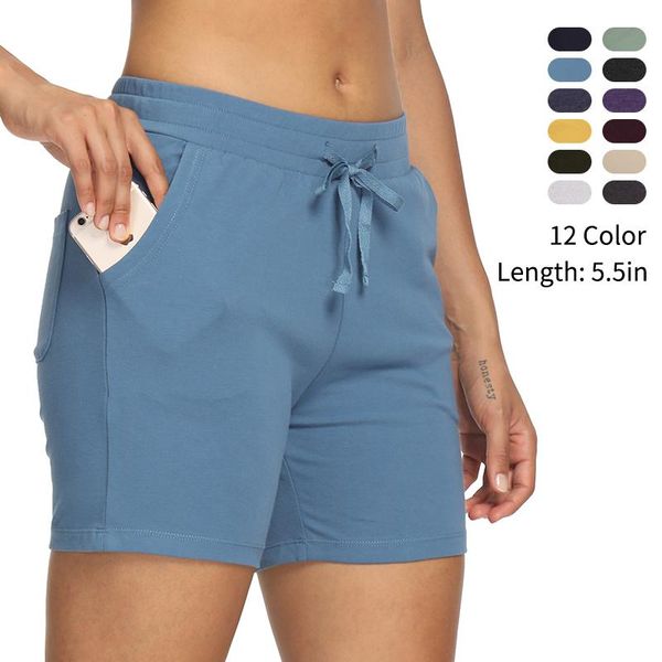 

running shorts women cotton 5'' lounge yoga bermuda for walking athletic with pockets fitness, Black;blue
