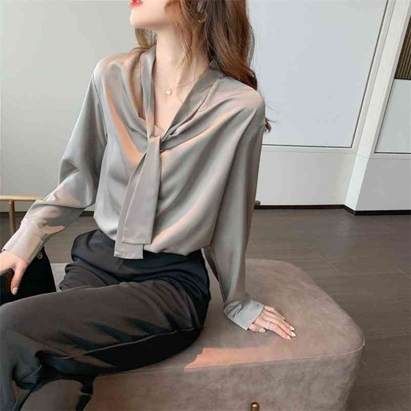 

spring autumn women's office gray chiffon temperament lady shirt 210514, White